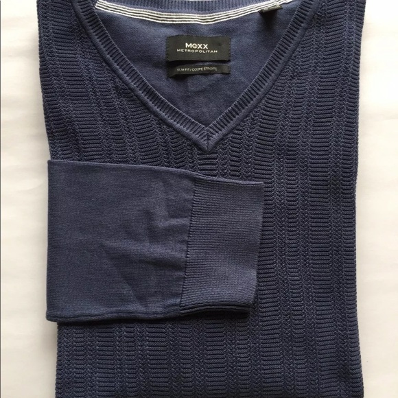 Mexx Men’s V Neck Sweater Denim Blue Medium Slim Fit Cotton - Picture 9 of 11